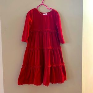 Size 120(6-7) red velour 3/4 sleeved dress.